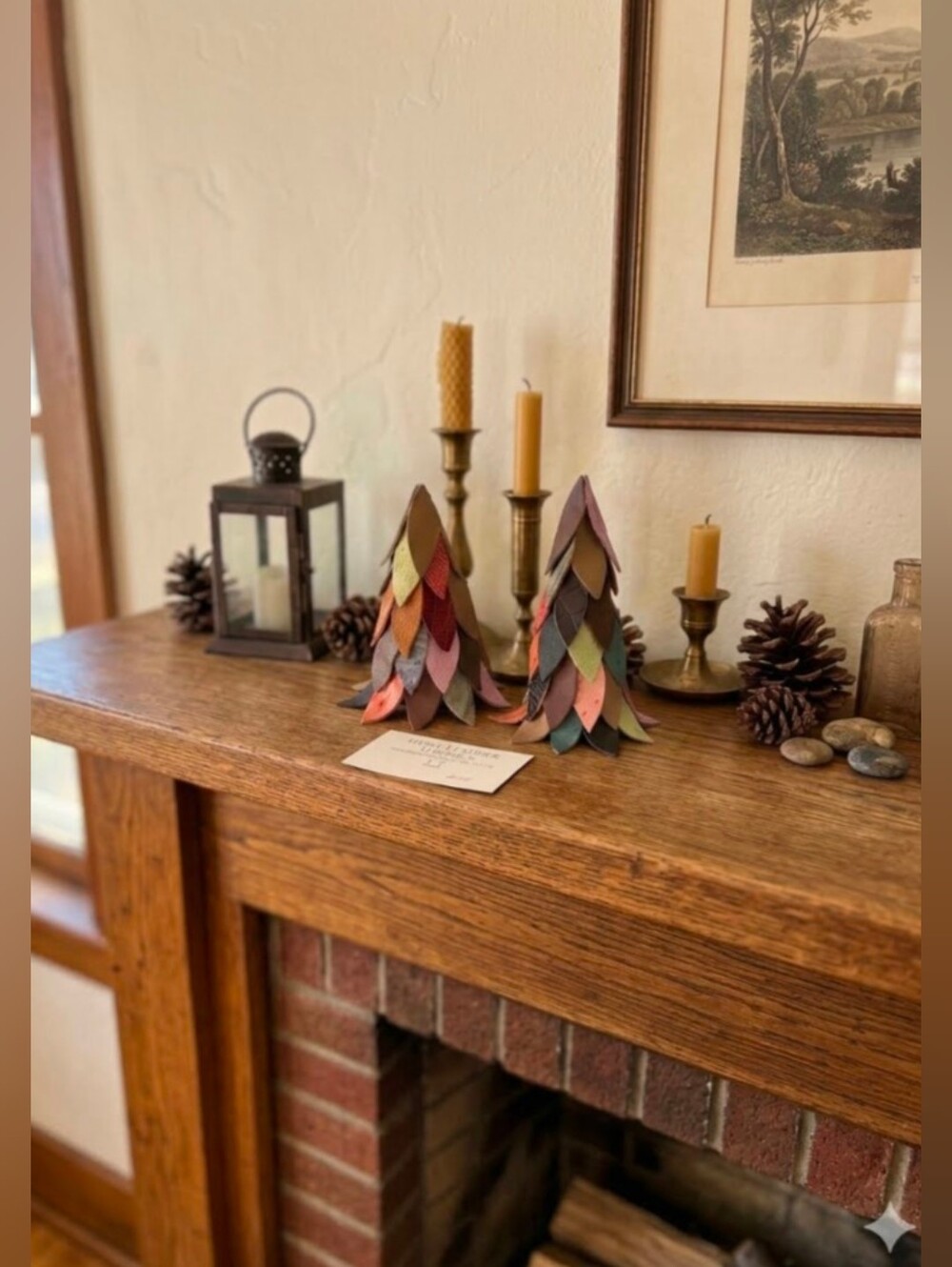 #07 Handmade Genuine Leather Set of 2 Mini Pine Tree Multi Color #07